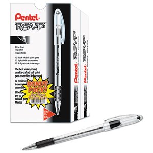 thumbnail image 2 of Pentel R.S.V.P. Stick Ballpoint Pen, Medium 1mm, Black Ink, Translucent Barrel, Dozen 2 of 13