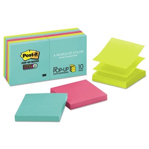 Post-it Super Sticky Pop-Up 3 x 3 Note Refill, Miami, 90 Notes/Pad, 10 Pads/Pack