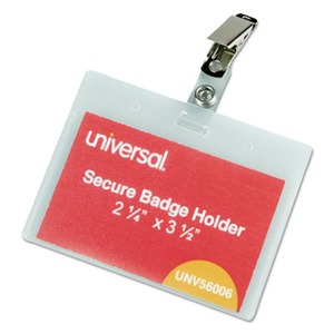 Universal Deluxe Clear Badge Holder w/Garment-Safe Clips - UNV56006 ...