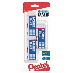 Pentel Hi-Polymer Eraser 4-Pack – White, Latex-Free, School & Office Supplies