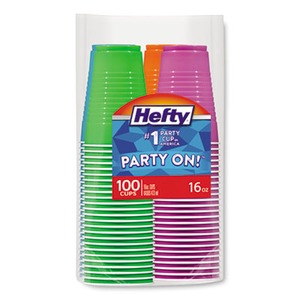 Hefty Party on Disposable Plastic Cups, Assorted, 16 Ounce, 100 Count