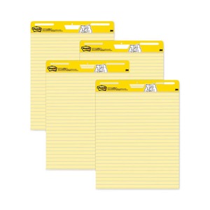Post-it Super Sticky Easel Pads, Lined, 25 x 30, Yellow, Pack Of 4 Pads