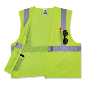 GloWear 8256Z Class 2 Self-Extinguishing Zipper Vest, Polyester, 2X-Large/3X-Large, Lime, Ships in 1-3 Business Days