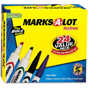 Marks-A-Lot Dry Erase Markers, Desk-Style, 4 Black Markers