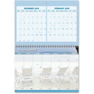 DAYTIMER'S INC. Day-Timer Coastlines 3-month Wall Calendar - DTM11257 - Shoplet.com