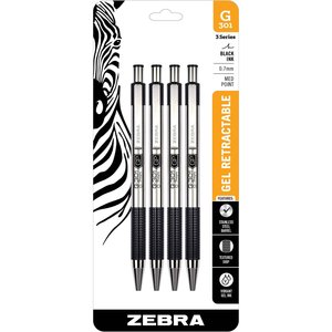Zebra G-301 Gelstift Aus Edelstahl – 0,7 Mm Schwarz, 12 Stück, Perfekt Für Büro & Unterwegs