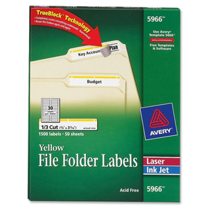 Avery File Folder Labels 5366-2/3" x 3 7/16" Permanent 1500 Labels White