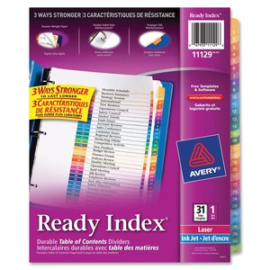 Avery Ready Index 31 Tab Dividers, Customizable TOC, 1 Set (11129 ...