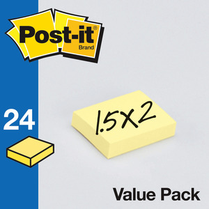 Post-It Notes Value Pack, 1.5 in x 2 in, Canary Yellow, 24 Pads