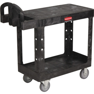 Rubbermaid Commercial Products 2-Shelf Utility/Service Cart, Small, Lipped  Shelves, Ergonomic Handle, 500 lbs. Capacity, for