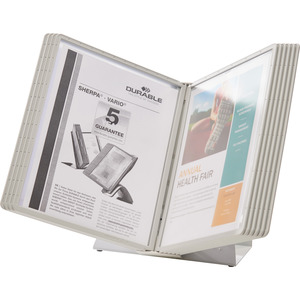 DURABLE VARIO Antimicrobial Desktop Reference Display System - Desktop - 10 Double Sided Panels - Letter Size - Antimicrobial Polypropylene Sleeves - Anti-Reflective/Non-Glare - Gray