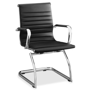Lorell Modern Guest Chairs - Leather Seat - Leather Back - Mid Back - Cantilever Sled Base - Black - 2 / Carton