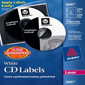 Avery CD Labels, White Matte, 250 CD Labels and 500 Case Spine Labels ...