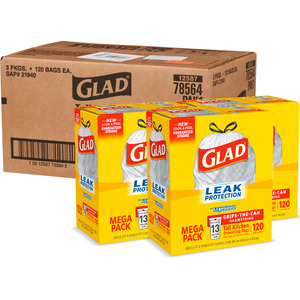 Glad ForceFlex Tall Kitchen Trash Bags, 13 Gallon, 120 Bags (Gain