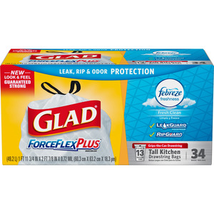 Glad Tall Kitchen Trash Bags, 13 Gallon, 68 Bags (ForceFlexPlus, Fresh  Clean) 