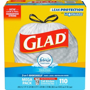 Glad Febreze 13 Gal. Fresh LeakGuard Tall Kitchen White Trash Bag