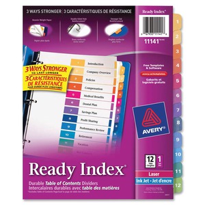 Avery Ready Index 12 Tab Dividers, Customizable TOC, 1 Set (11141 ...