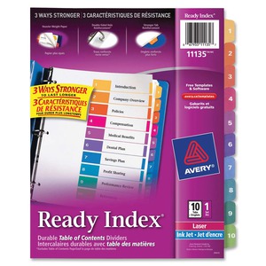 Avery Ready Index 10 Tab Dividers, Customizable TOC, 1 Set (11135 ...