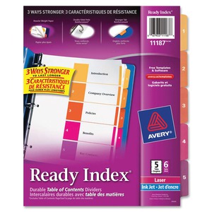 Avery Ready Index 5 Tab Dividers, Customizable TOC, 6 Sets (11187 ...