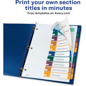 Avery 10 Tab Dividers, Customizable Toc, Multicolor, 1 Set (11818 