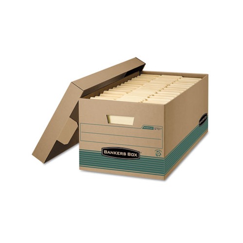 Bankers Box 4-Pack HANG'N'STOR Medium-Duty File Storage Boxes - FastFold Assembly, Lift-Off Lid, Letter Size, White/Blue