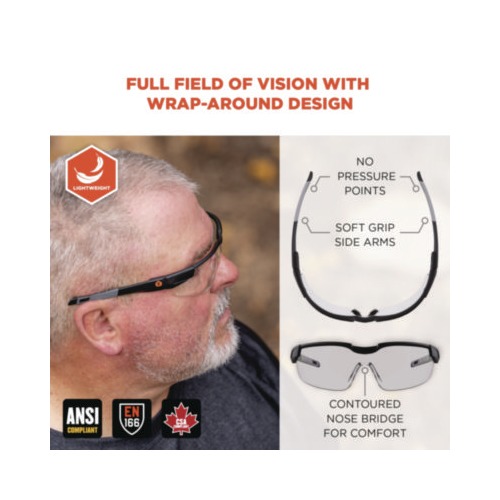 Skullerz DELLENGER Anti-Scratch/Enhanced Anti-Fog Safety Glasses w/Adj Temples, Black Frame, Poly Lens, Ships in 1-3 Bus Days