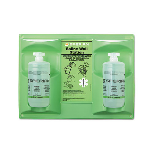 Sperian Saline Eye Wash Wall Station, W/32oz Eye Wash Bottles