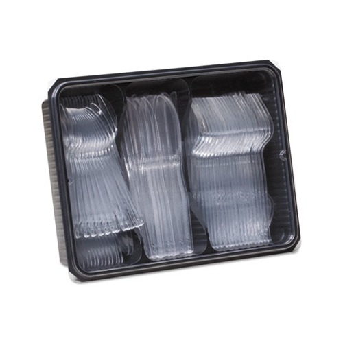 Dixie Cutlery Keeper Tray w/Clear Plastic Utensils: 60 Forks, 60