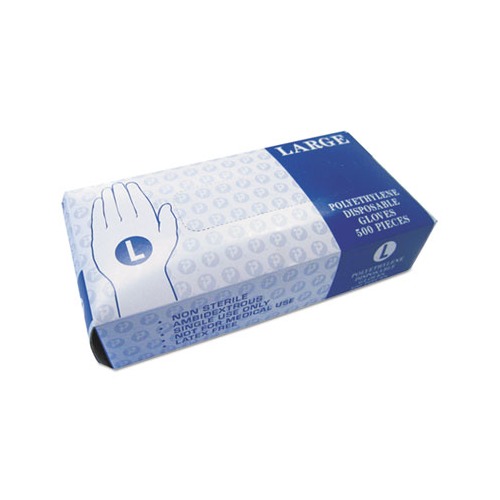 Embossed Polyethylene Disposable Gloves, Large, Powder-Free, Clear, 500/Box, 4 Boxes/Carton Embossed Polyethylene Disposable Gloves, Large, Powder-Free, Clear, 500/Box, 4 Boxes/Carton