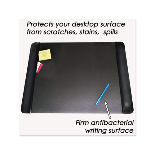 Executive Desk Pad with Antimicrobial Protection, Leather-Like Side Panels, 24 x 19, Black