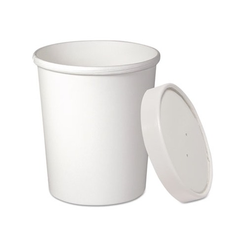Choice 32 oz. Double Poly-Coated White Paper Food Cup with Vented Paper Lid  - 25/Pack