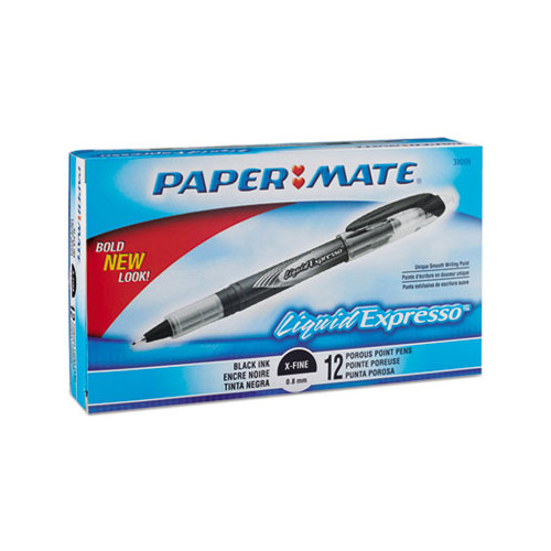 Paper Mate Liquid Flair Stick Marker Pen, 0.4mm, Black Ink, Gray