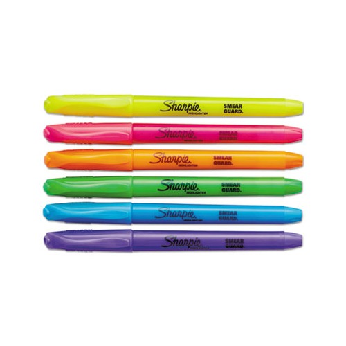Sharpie Smear Guard Retractable Highlighters - Chisel Marker Point Style -  Retractable - Assorted - 5 / Set