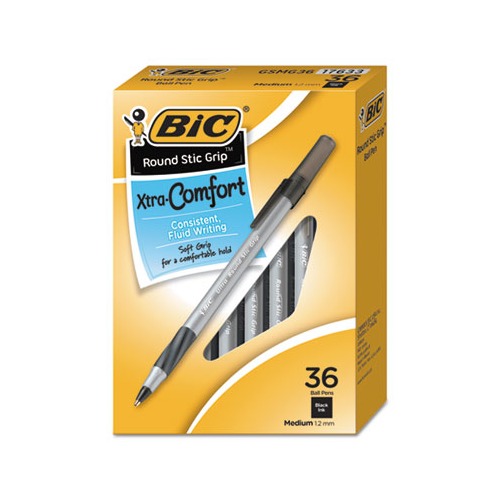 Bic GSMG241 Penne A Sfera Round Stic Grip Xtra Comfort | Confezione Da 24 Penne Nere | Impugnatura Morbida Per Scrittura Fluida