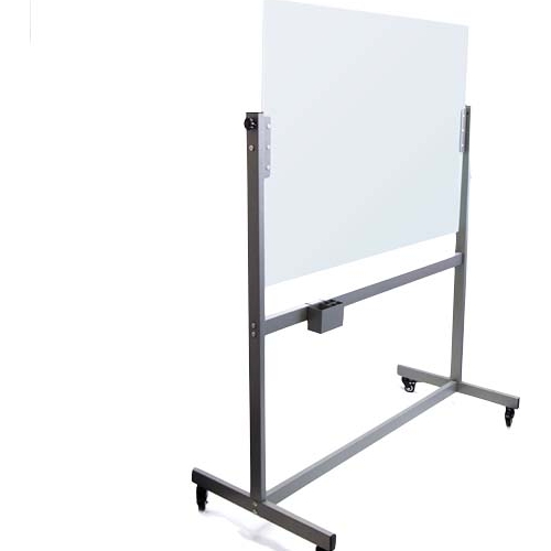 U Brands Magnetic Glass Dry Erase Board Rolling Easel 47 X 35 Inches White Frosted Surface