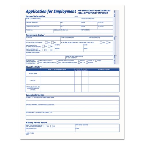 Tops Comprehensive Employee Application Form - TOP3288 - Shoplet.com