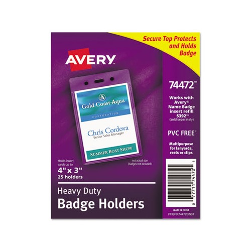 Secure Top Heavy-Duty Badge Holders, Vertical, 3w x 4h, Clear, 25/Pack Secure Top Heavy-Duty Badge Holders, Vertical, 3w x 4h, Clear, 25/Pack