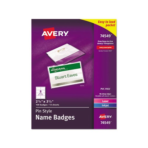 Avery Pin-Style Badge Holder with Laser/Inkjet Insert - AVE74549 ...