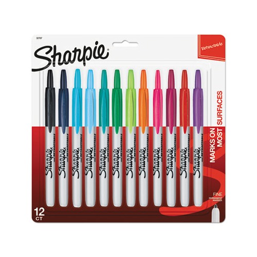 Sharpie Retractable Permanent Markers, Fine Point, Red, 12 Count