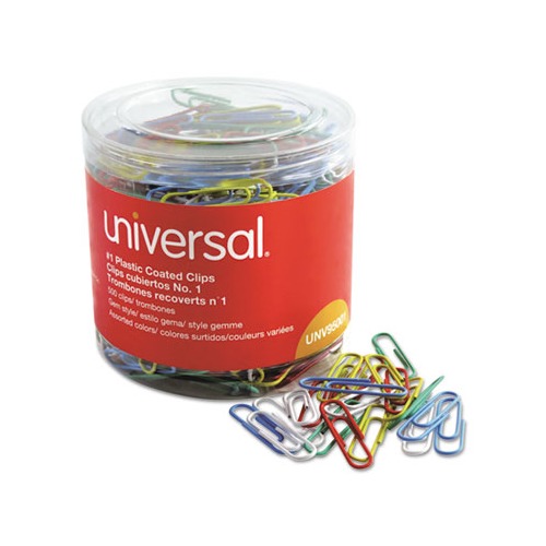 Universal Plastic-Coated Paper Clips with One-Compartment Storage Tub -  UNV95001 