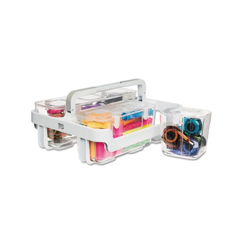 Deflecto Stackable Storage Caddy Organizer 3 Containers White/Clear 2 Pack