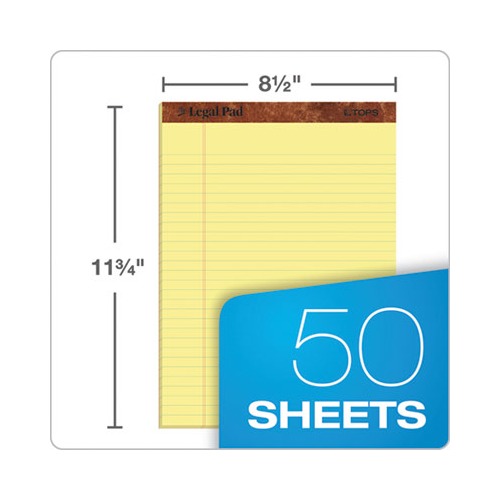 Tops The Legal Pad Ruled Pads, Wide/Legal Rule, 11.75 x 8.5, Canary, 50 Sheets, Dozen