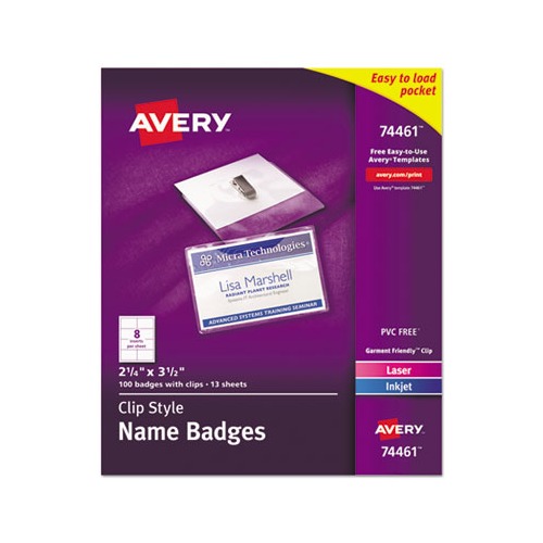 Avery Clip-Style Badge Holder with Laser/Inkjet Insert - AVE74461 ...