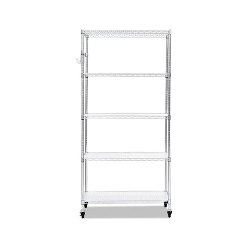 5-Shelf Wire Shelving Kit with Casters and Shelf Liners, 36w x 18d