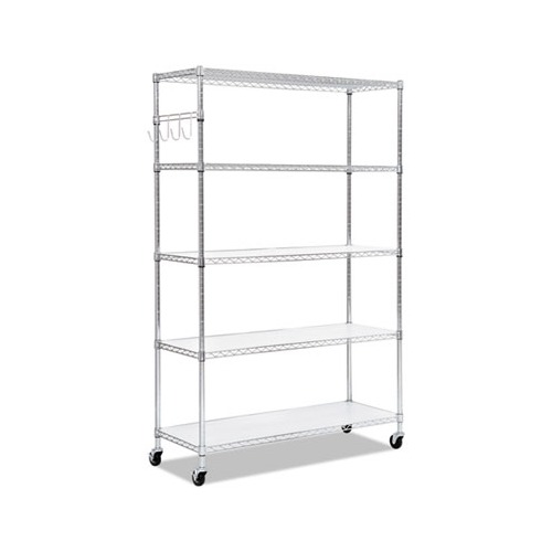 Alera 5-Shelf Wire Shelving Kit with Casters and Shelf Liners