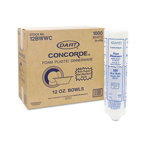 DART 10 oz. - 12 oz. Concorde Non-Laminated Foam Bowls in White