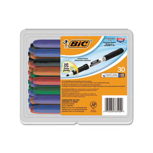 BIC Great Erase Grip Fine Point Dry Erase Marker, Bullet Tip, Assorted