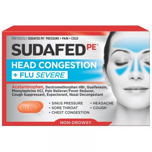 Johnson & Johnson Sudafed PE Sinus Head Congestion + Flu Severe Non