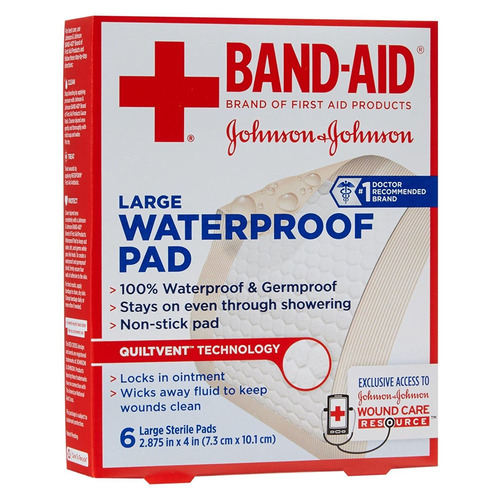 Johnson & Johnson BandAid First Aid Waterproof Pad, Large, 2.875" x 4