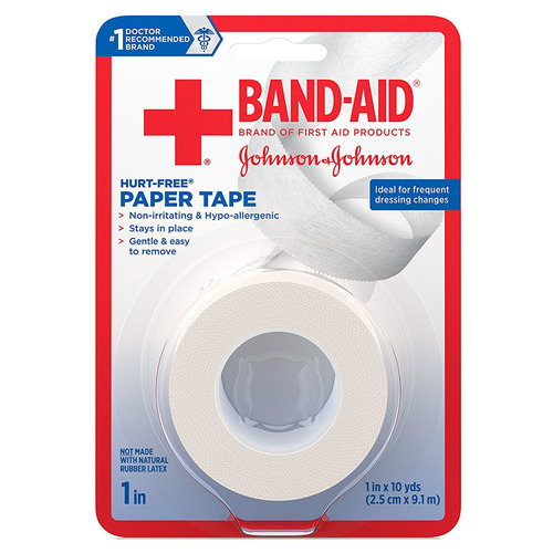Johnson & Johnson BandAid First Aid HurtFree Paper Tape, 1" x 10